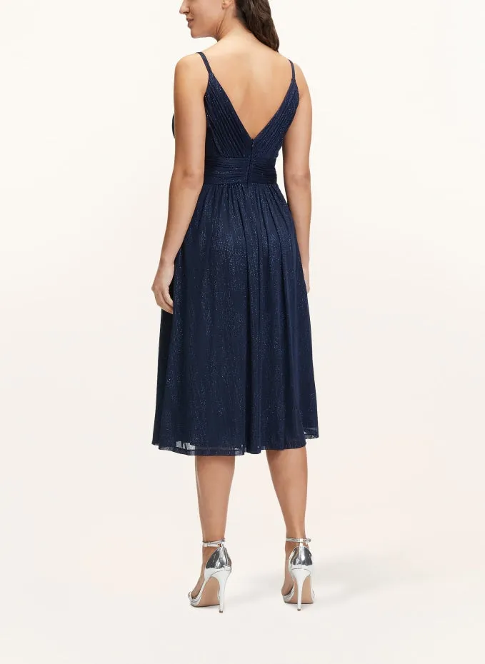 v-neckline Cocktail midi Dress in night blue Gloria Lanvin