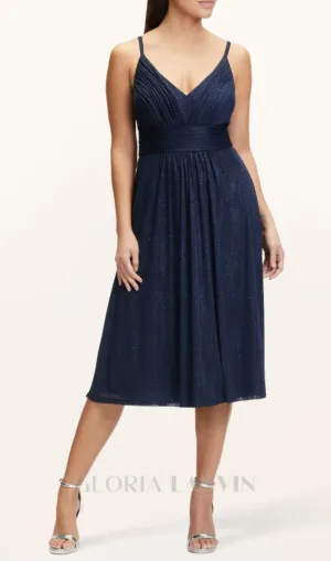 v-neckline Cocktail midi Dress in night blue Gloria Lanvin