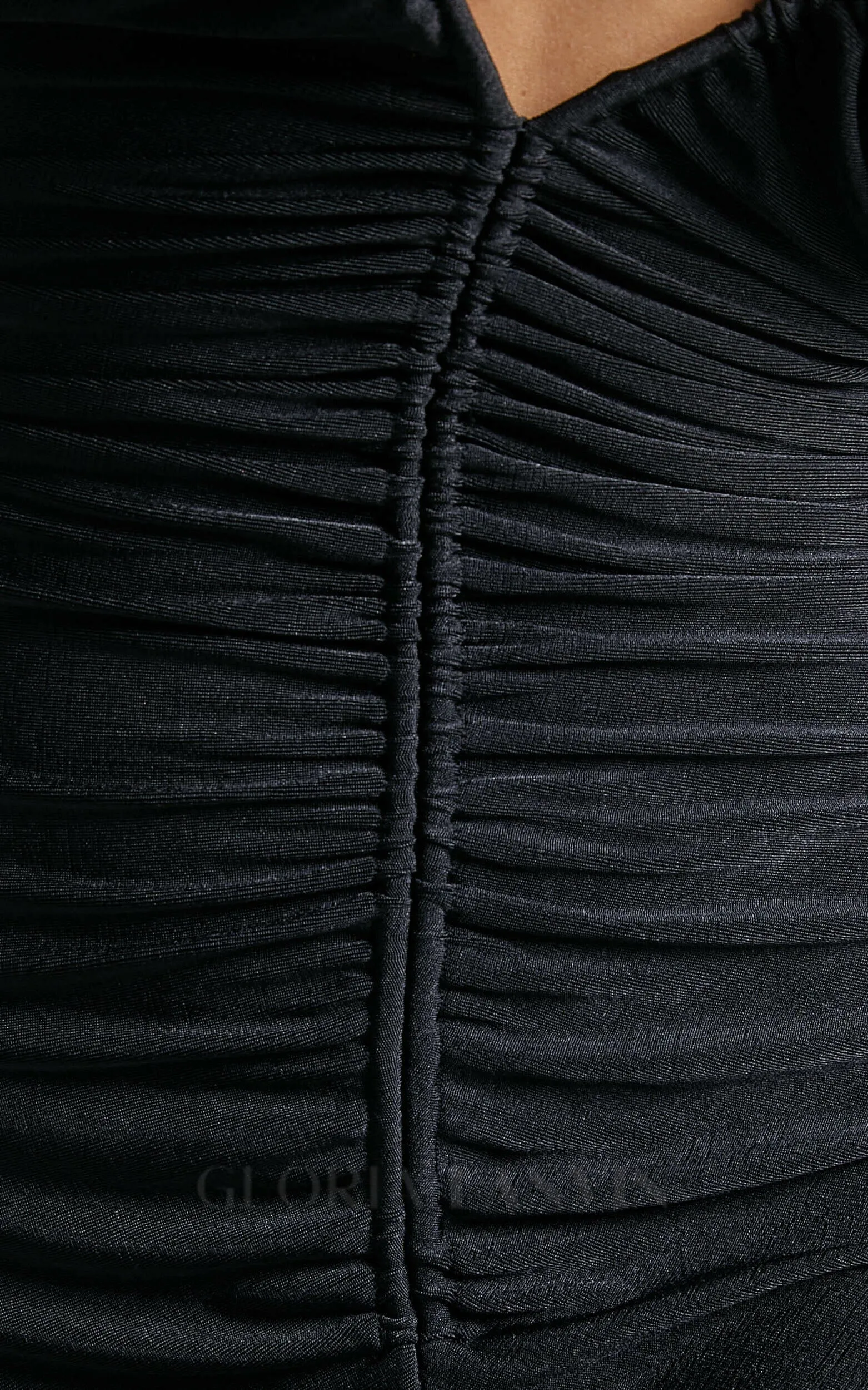 v-neckline pleated bodycon maxi dress in black Gloria Lanvin