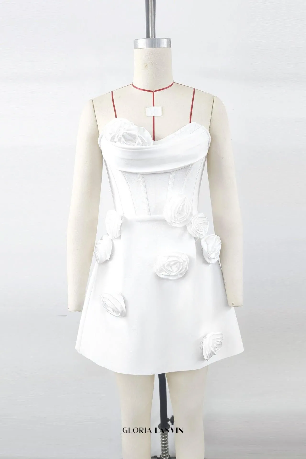 valerie 3d flower embellished strapless mini dress in white Gloria Lanvin