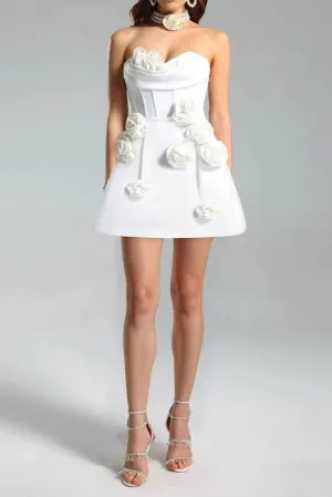 valerie 3d flower embellished strapless mini dress in white Gloria Lanvin
