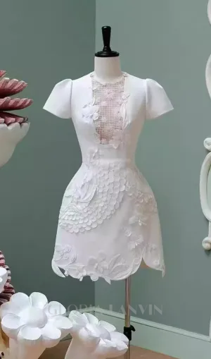 VALERIE EMBROIDERED 3D FLOWER MINI DRESS IN WHITE Gloria Lanvin