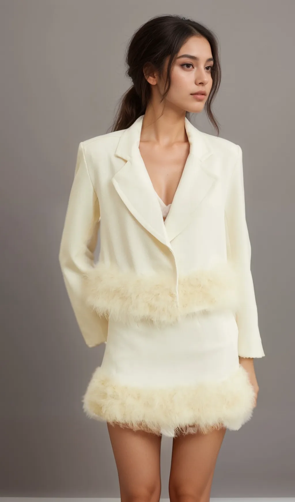Valrie feather-hem blazer & skirt matching set Gloria Lanvin