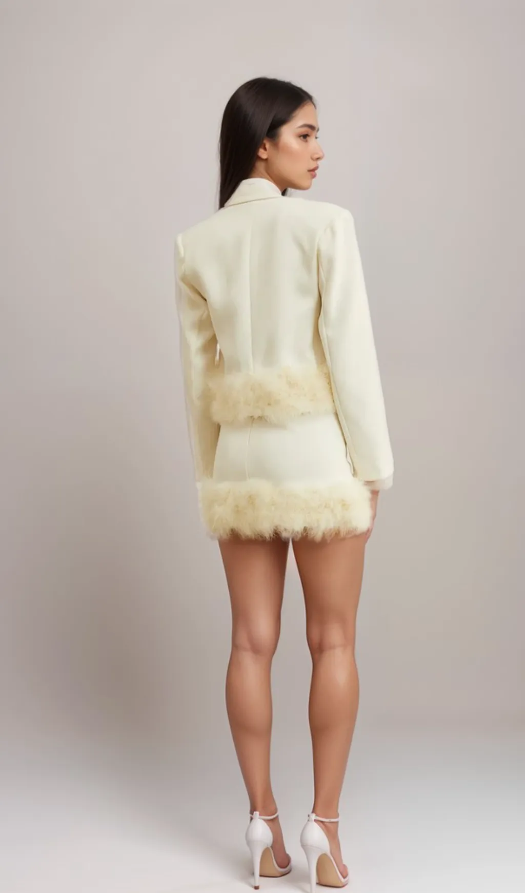 Valrie feather-hem blazer & skirt matching set Gloria Lanvin