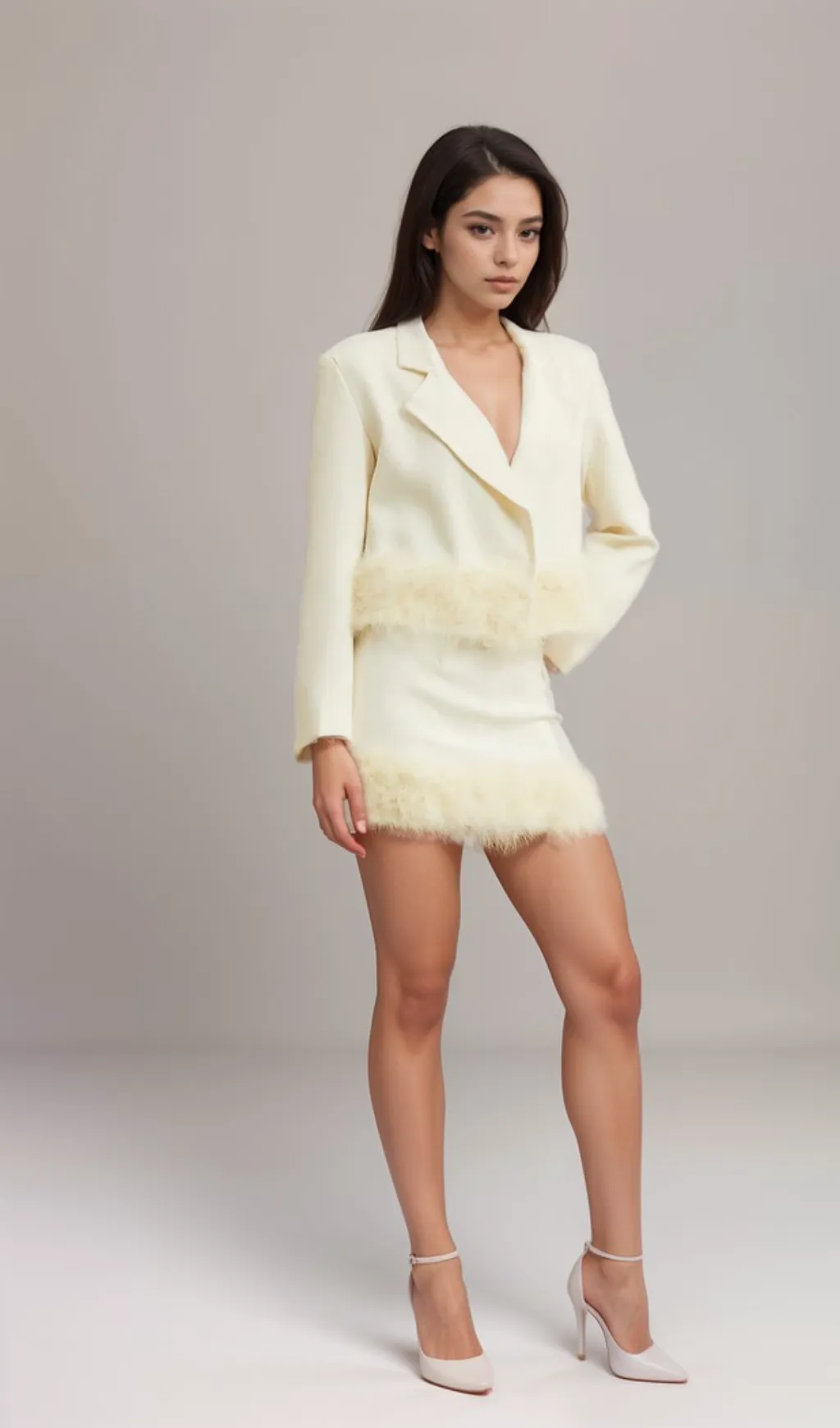 Valrie feather-hem blazer & skirt matching set Gloria Lanvin