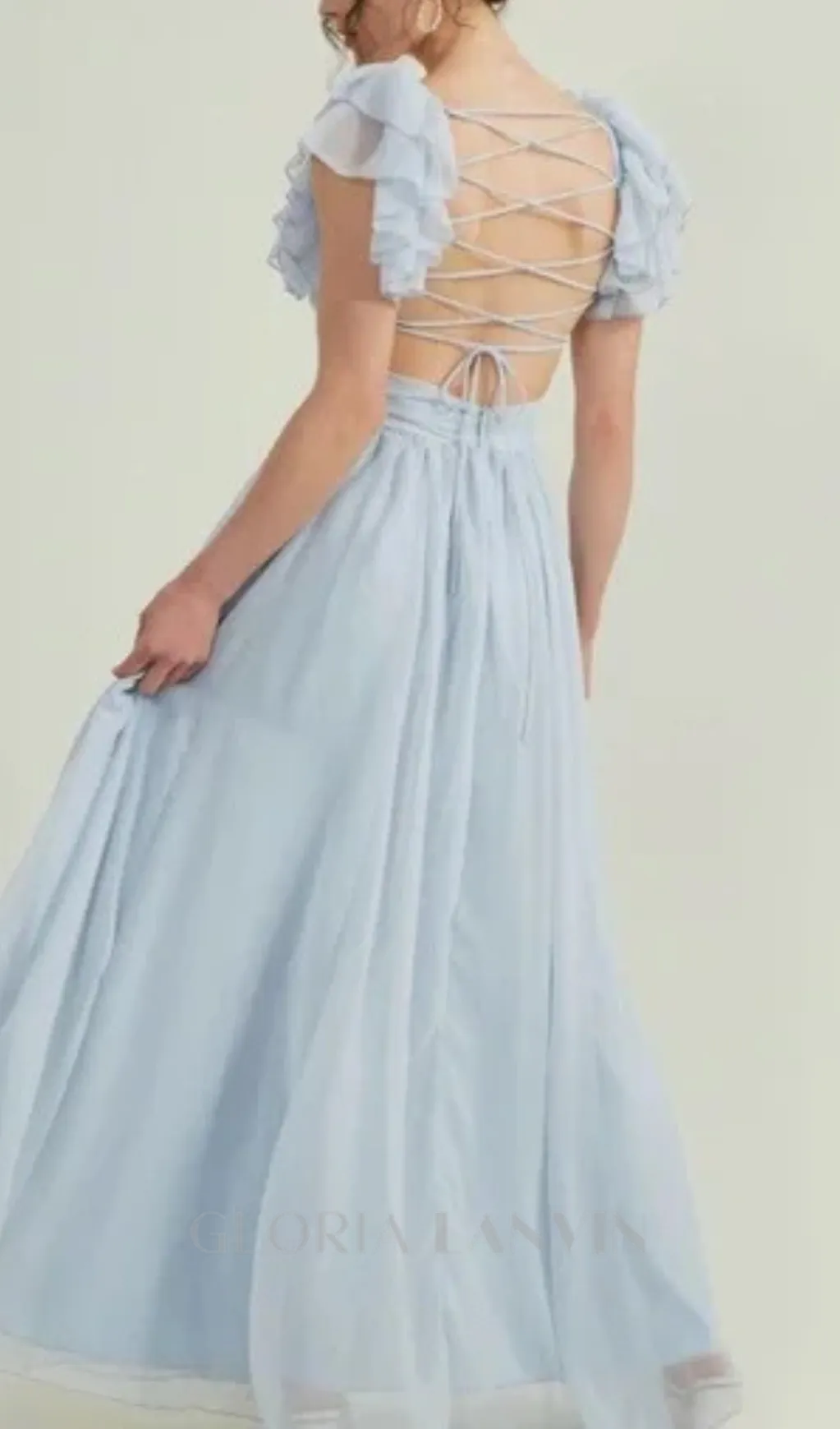 vanessa ruffle sleeves maxi dress in blue Gloria Lanvin