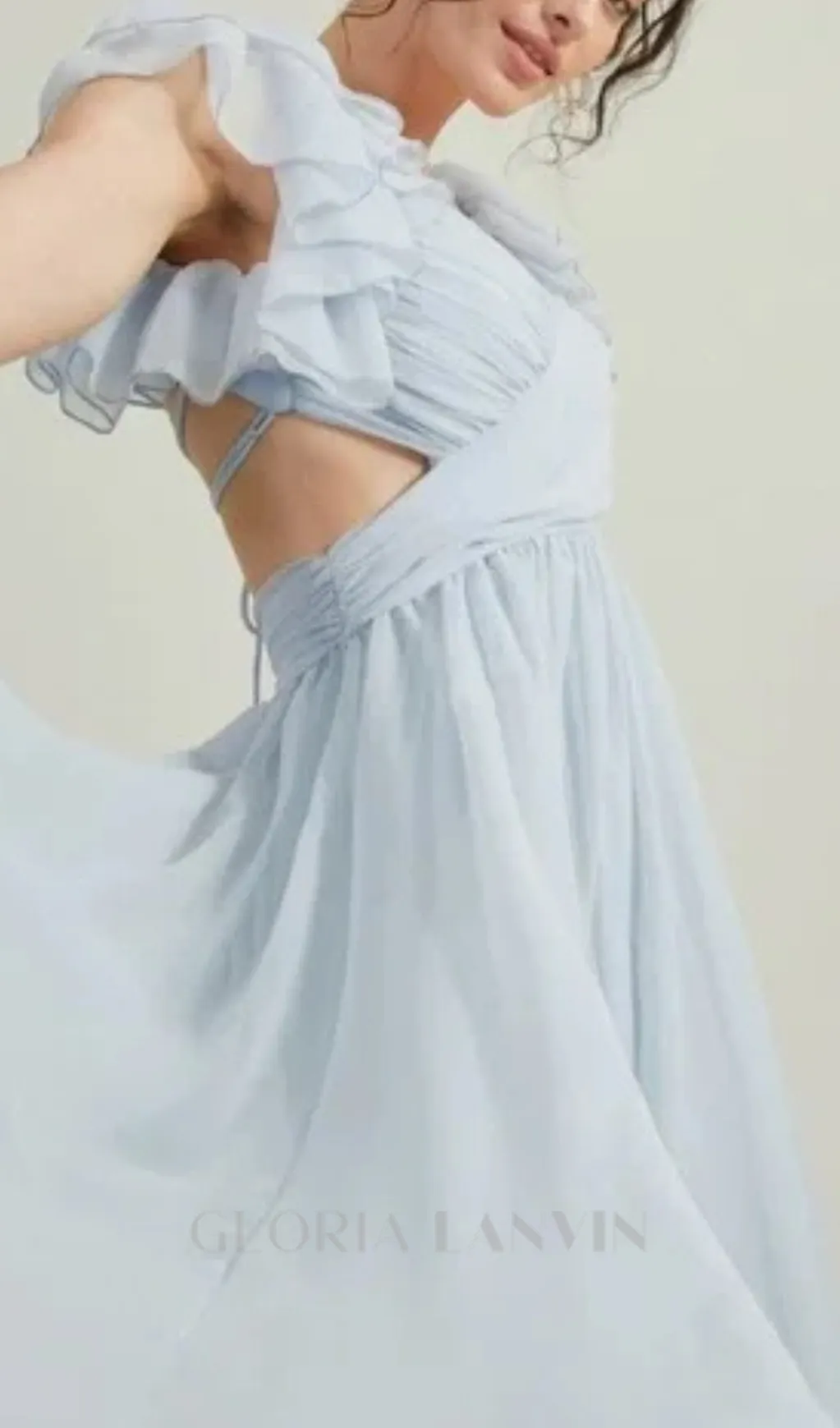 vanessa ruffle sleeves maxi dress in blue Gloria Lanvin