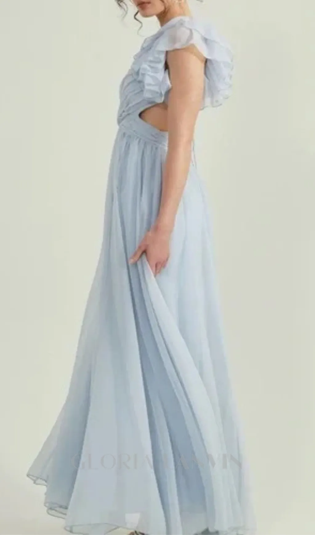 vanessa ruffle sleeves maxi dress in blue Gloria Lanvin