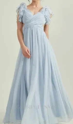 vanessa ruffle sleeves maxi dress in blue Gloria Lanvin