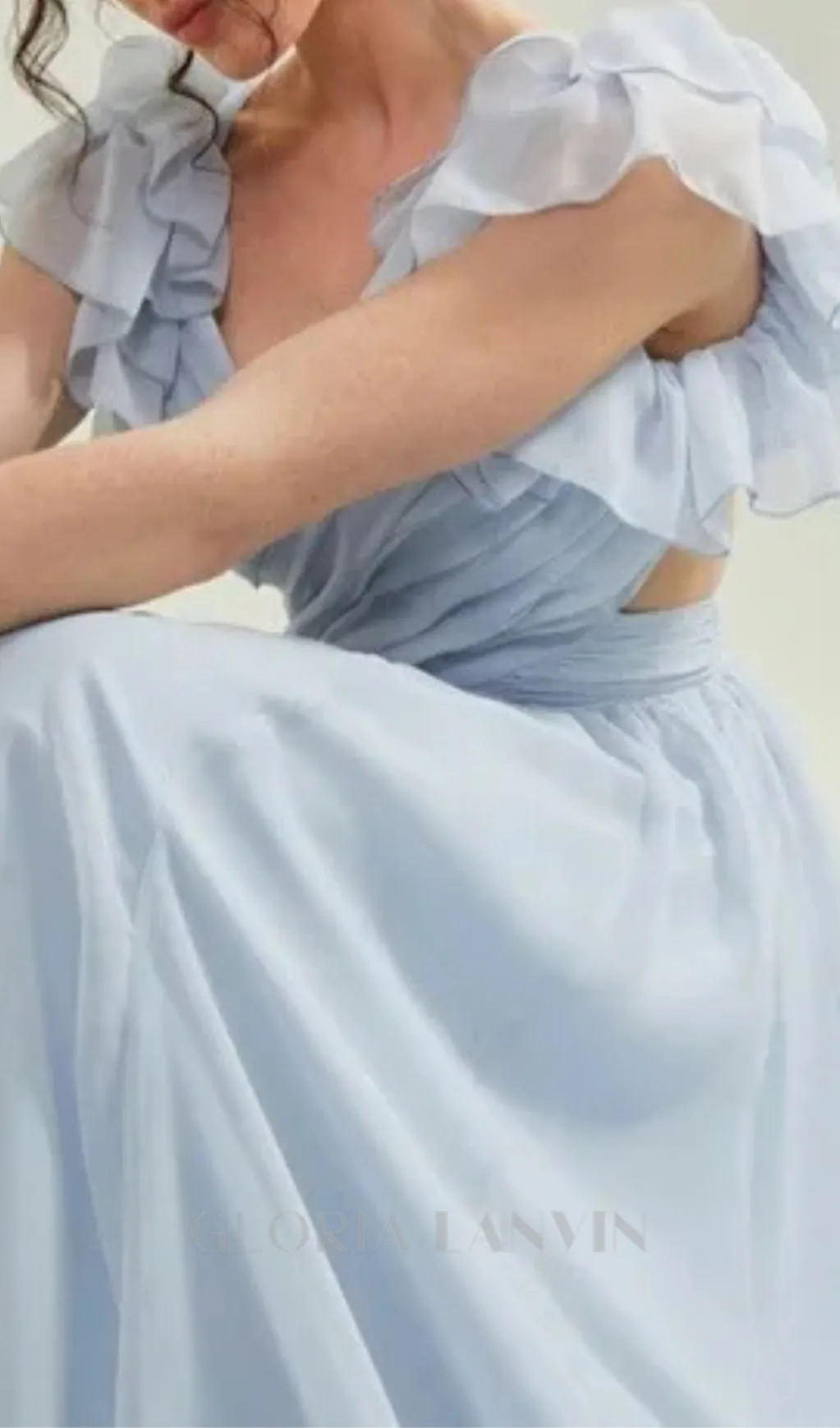 vanessa ruffle sleeves maxi dress in blue Gloria Lanvin
