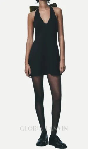 velvet bow mini dress in black Gloria Lanvin