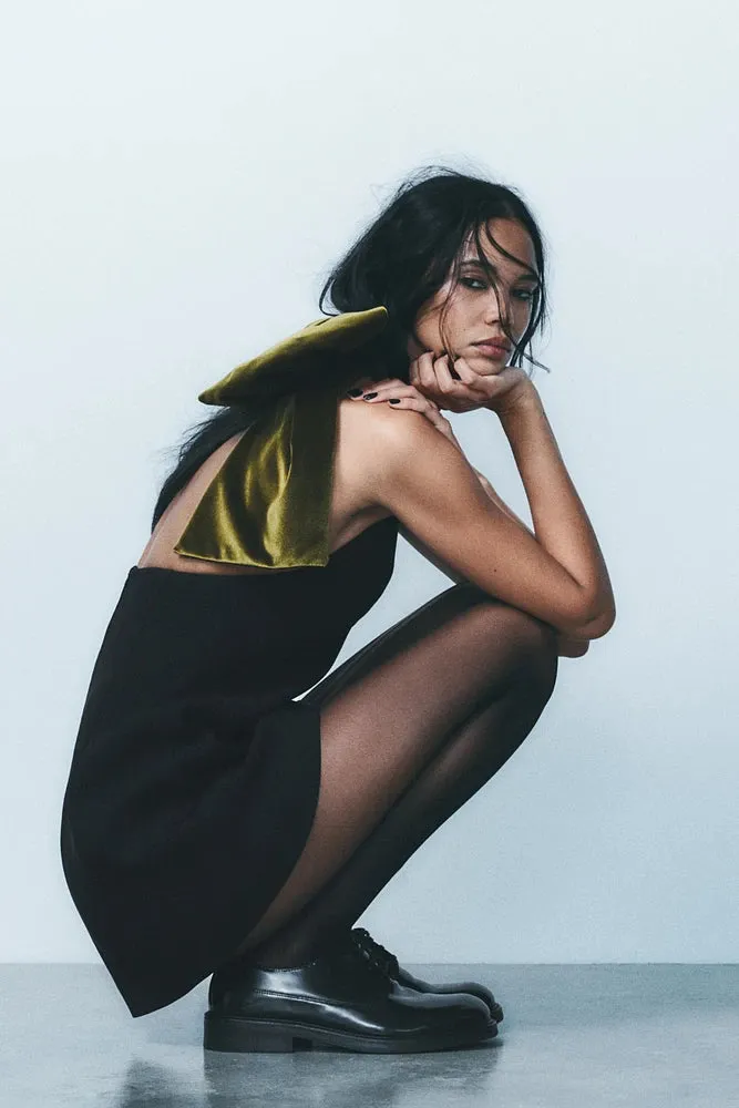velvet bow mini dress in black Gloria Lanvin