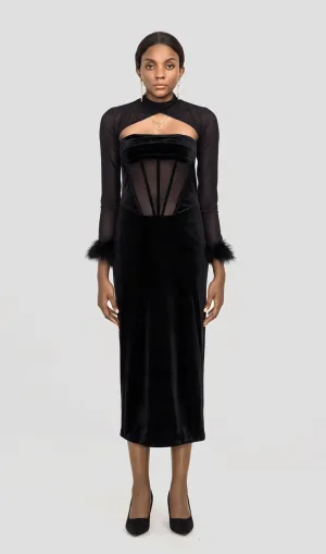 VELVET CORSET MAXI DRESS IN BLACK Gloria Lanvin