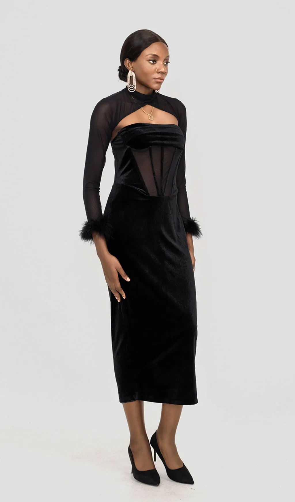 VELVET CORSET MAXI DRESS IN BLACK Gloria Lanvin