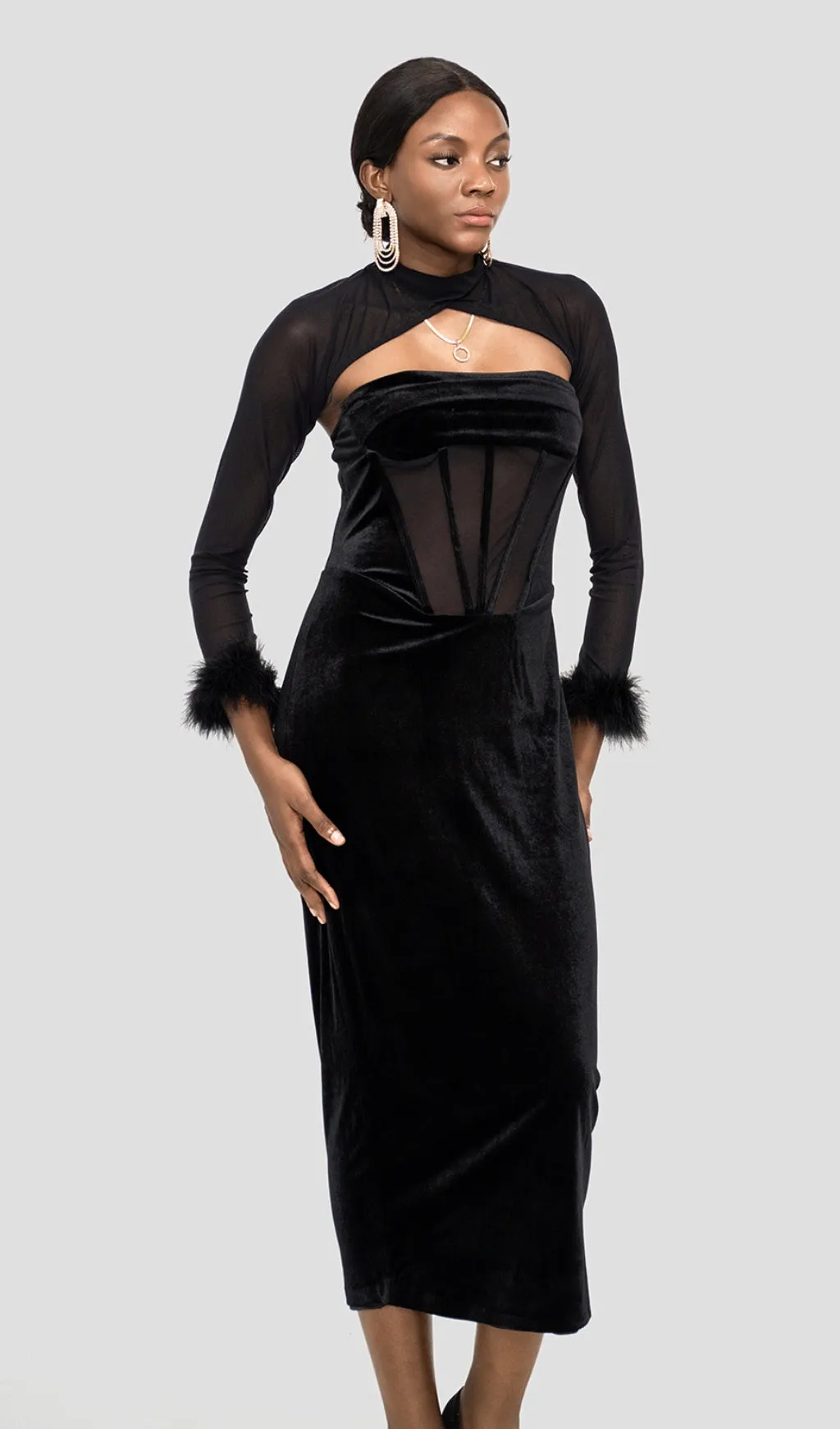 VELVET CORSET MAXI DRESS IN BLACK Gloria Lanvin