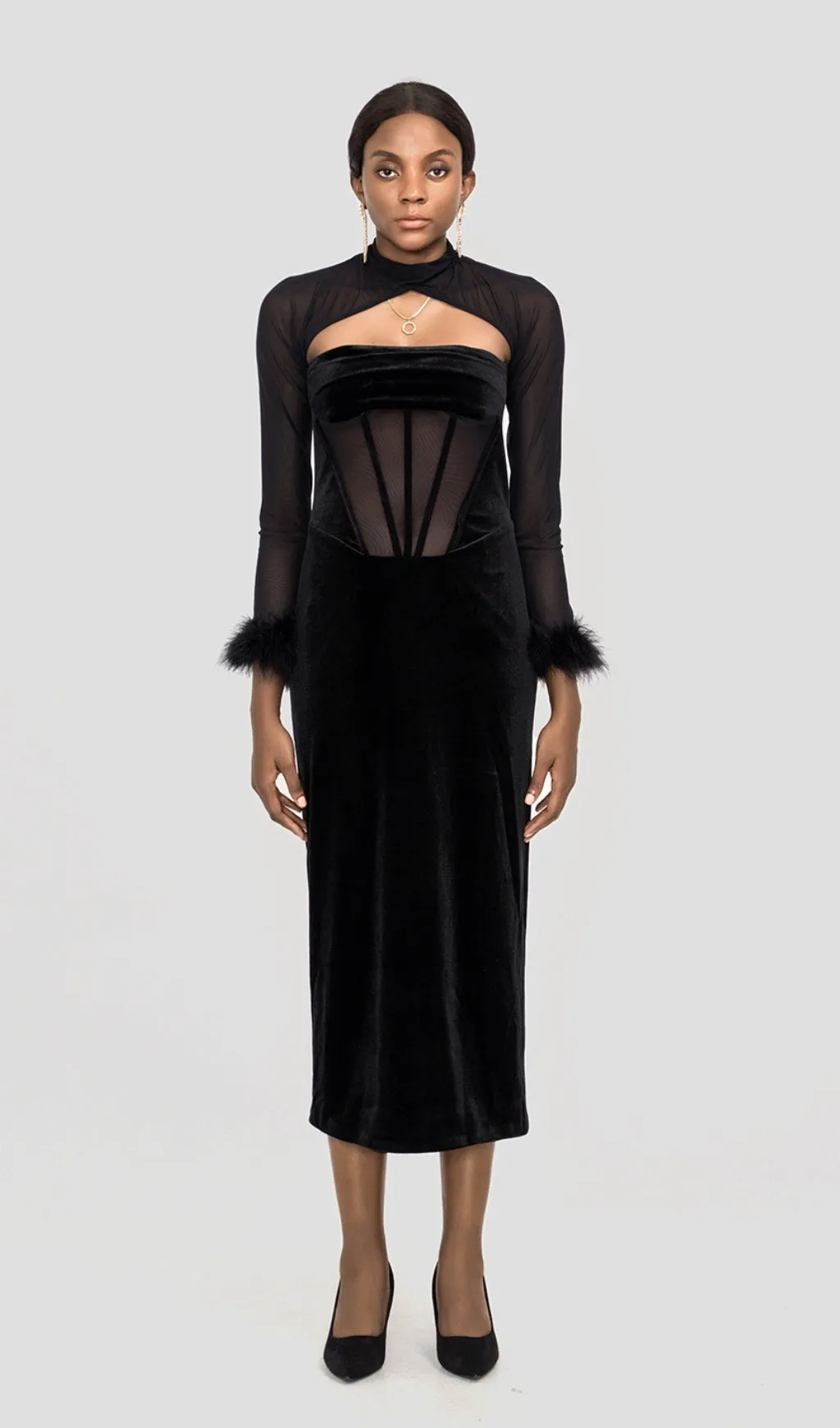 VELVET CORSET MAXI DRESS IN BLACK Gloria Lanvin