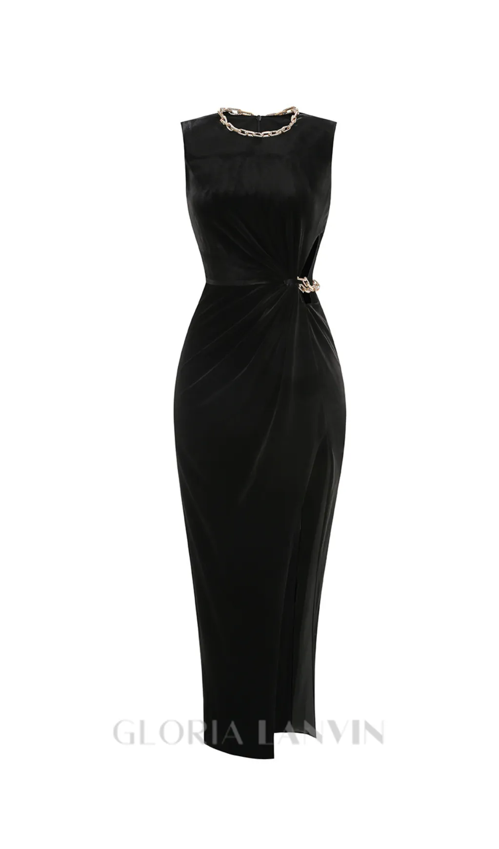 velvet crystal embellished maxi dress in black Gloria Lanvin