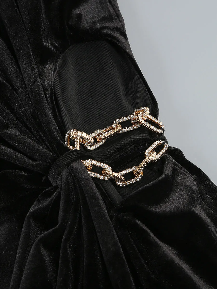 velvet crystal embellished maxi dress in black Gloria Lanvin