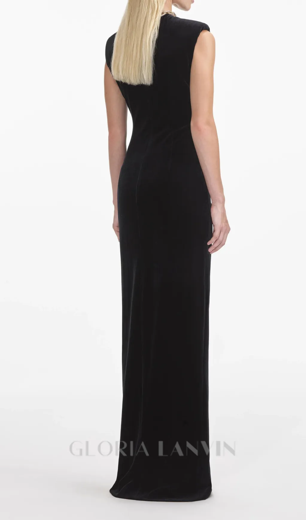 velvet crystal embellished maxi dress in black Gloria Lanvin