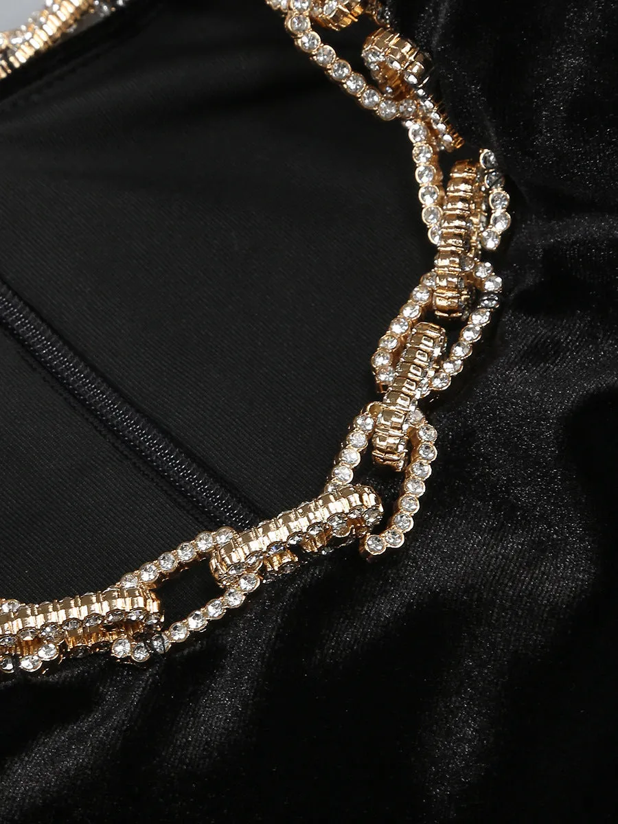 velvet crystal embellished maxi dress in black Gloria Lanvin