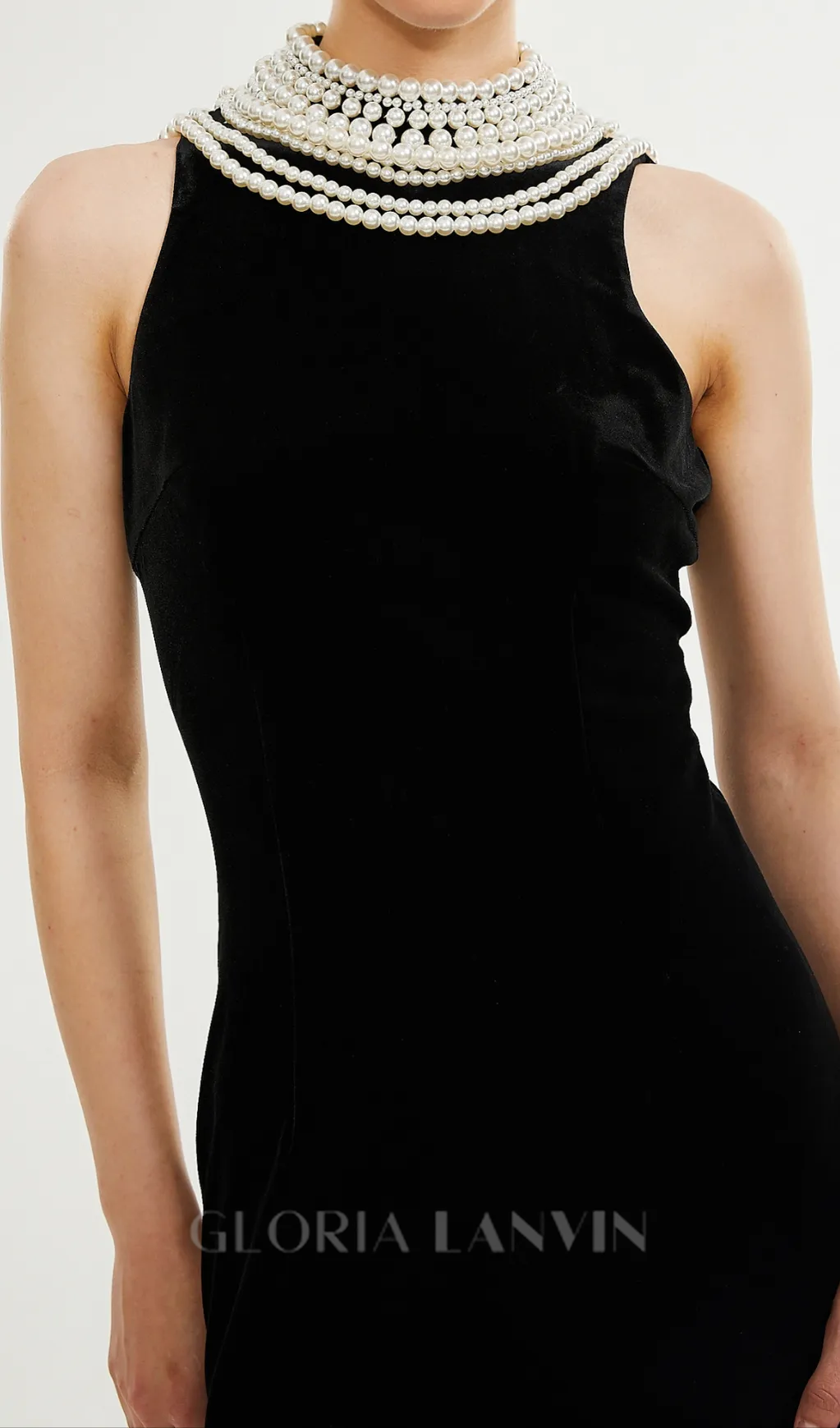 Velvet Faux Pearl Sleeveless Midi Dress Gloria Lanvin