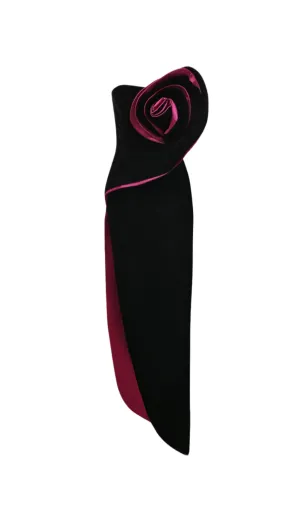 VELVET FLOWER SLIT MAXI DRESS IN BLACK Gloria Lanvin