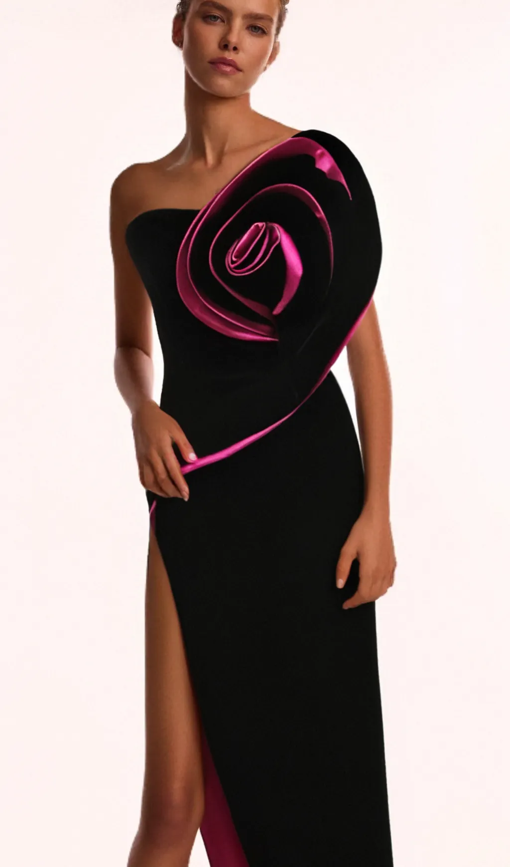 VELVET FLOWER SLIT MAXI DRESS IN BLACK Gloria Lanvin