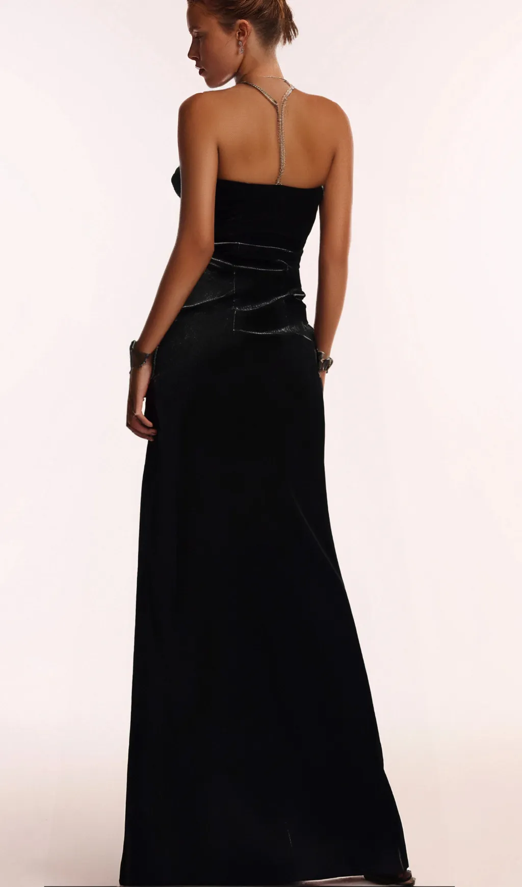 VELVET FLOWER SLIT MAXI DRESS IN BLACK Gloria Lanvin