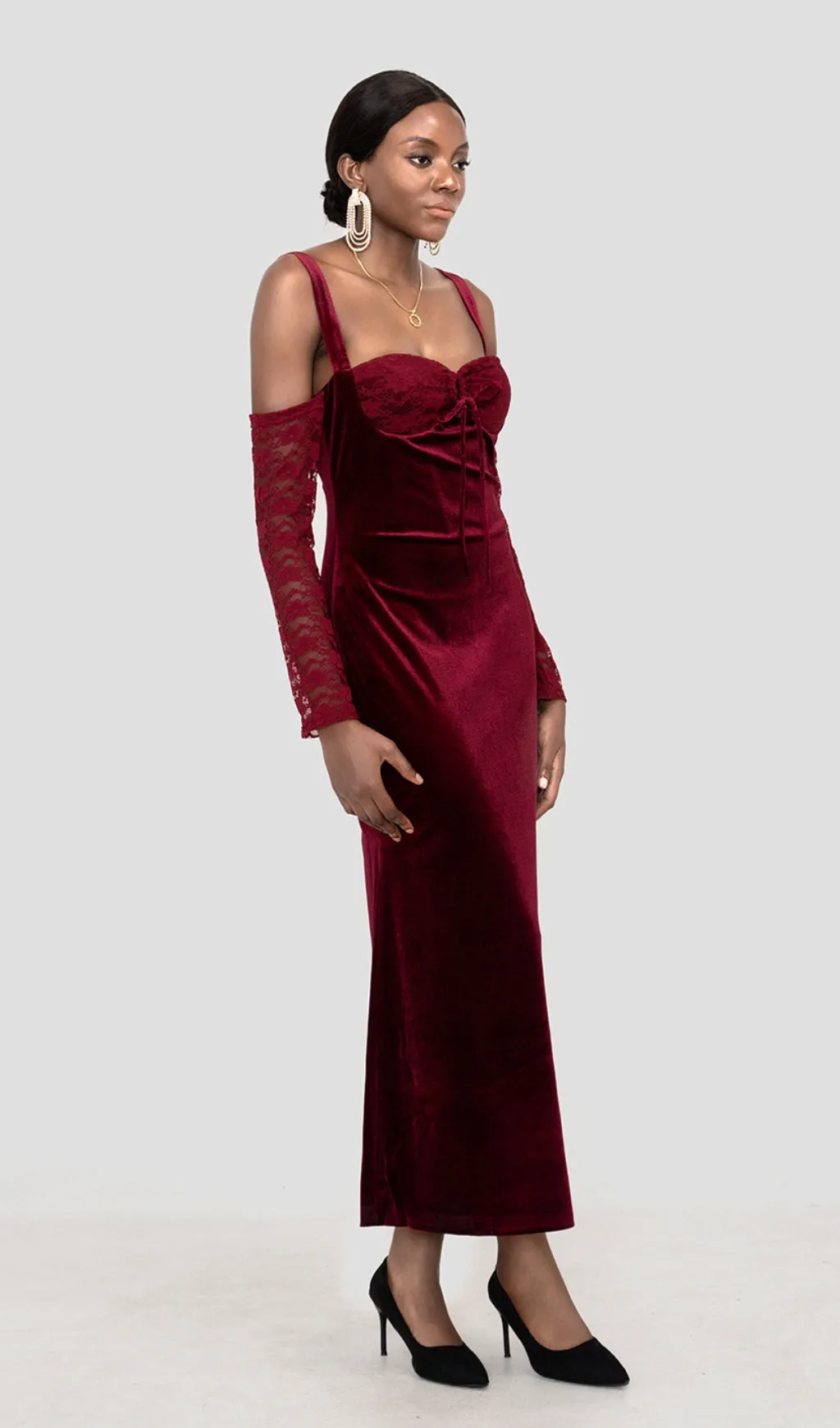 VELVET MAXI DRESS IN WINE Gloria Lanvin