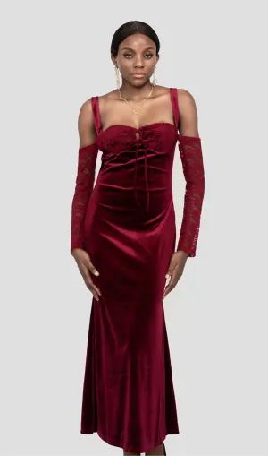 VELVET MAXI DRESS IN WINE Gloria Lanvin