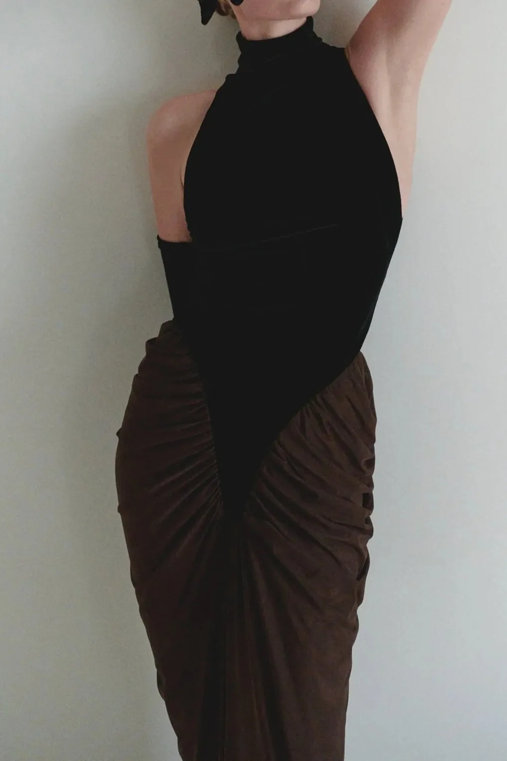 velvet mesh patchwork maxi dress in black Gloria Lanvin
