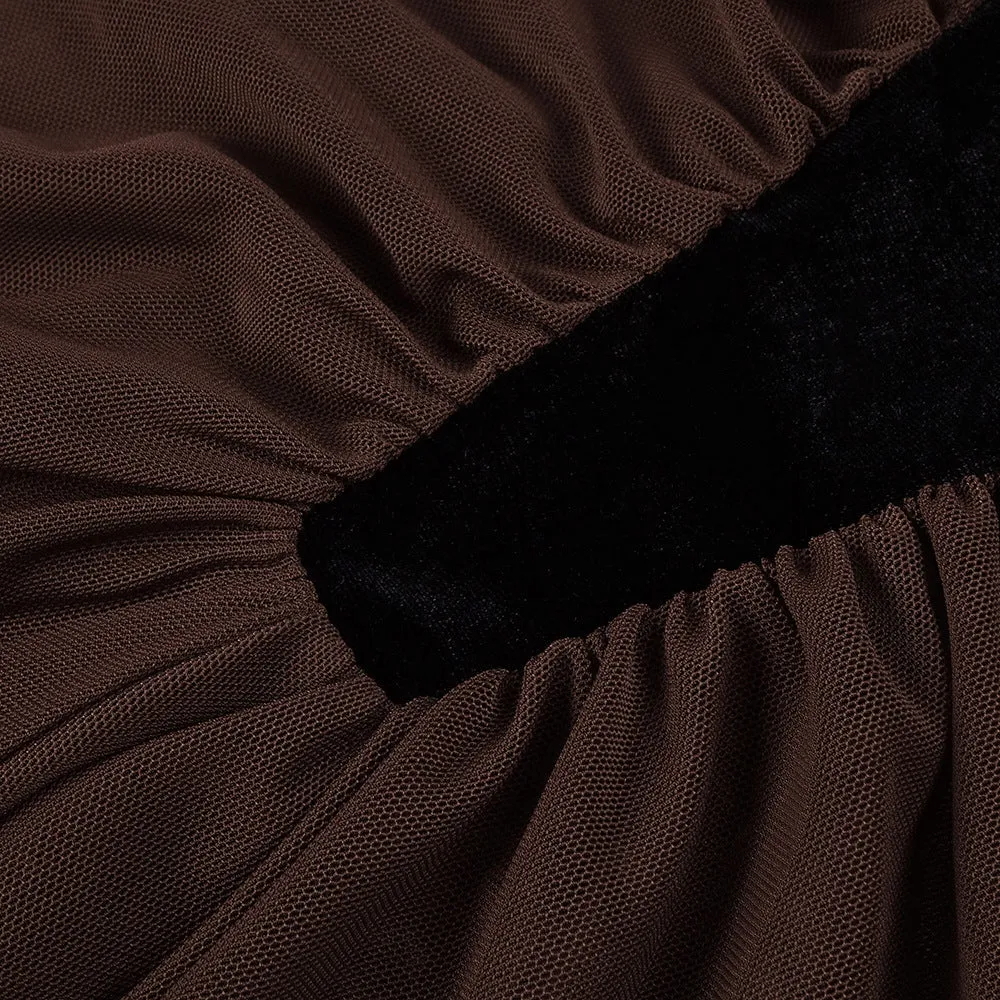 velvet mesh patchwork maxi dress in black Gloria Lanvin
