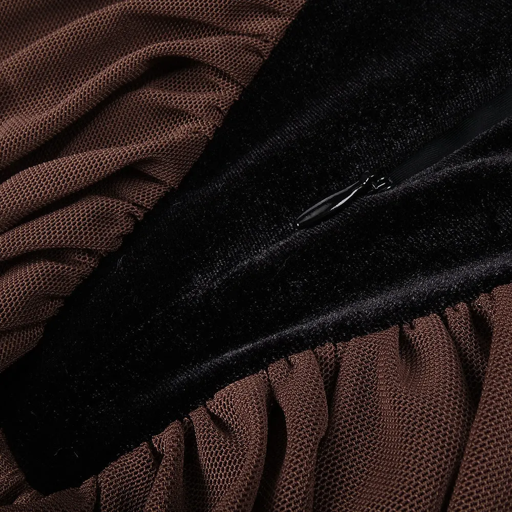 velvet mesh patchwork maxi dress in black Gloria Lanvin