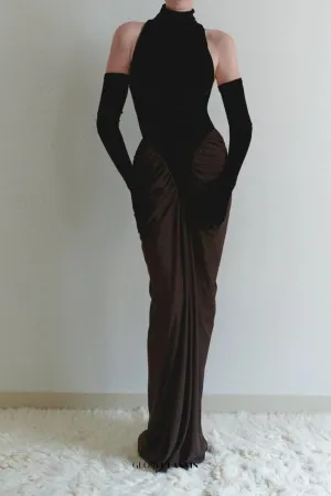 velvet mesh patchwork maxi dress in black Gloria Lanvin