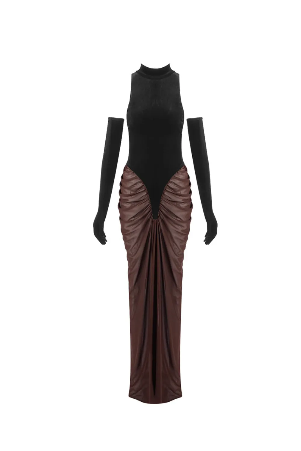 velvet mesh patchwork maxi dress in black Gloria Lanvin
