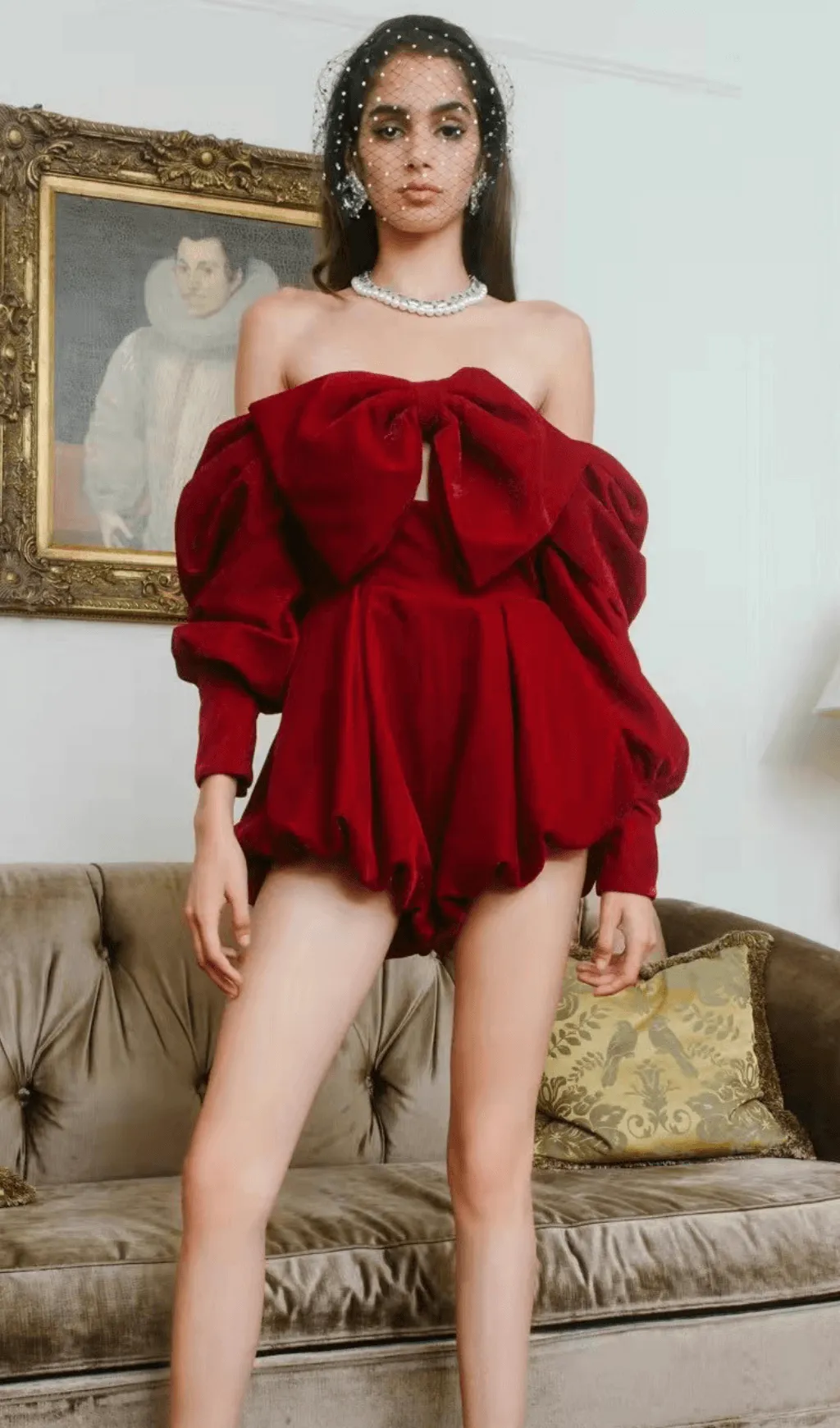 VELVET STRAPLESS MINI DRESS IN RED Gloria Lanvin