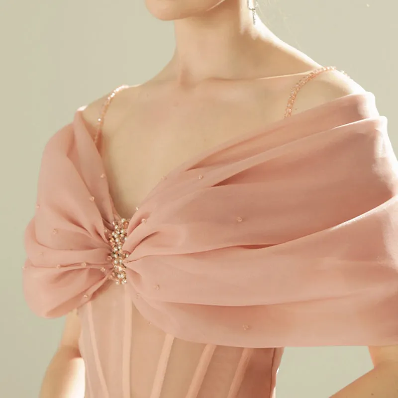 VENUS PINK OFF-SHOULDER MESH PANEL A-LINE MINI  DRESS Gloria Lanvin
