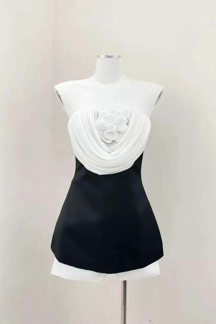 verna flower embellished strapless mini dress in black Gloria Lanvin