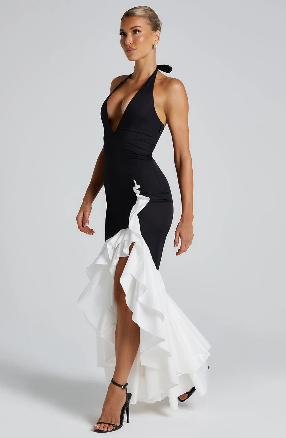 Veronique ruffle hem Maxi Dress in Black Gloria Lanvin