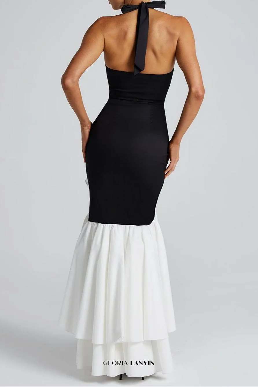 Veronique ruffle hem Maxi Dress in Black Gloria Lanvin
