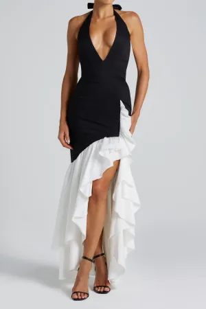Veronique ruffle hem Maxi Dress in Black Gloria Lanvin