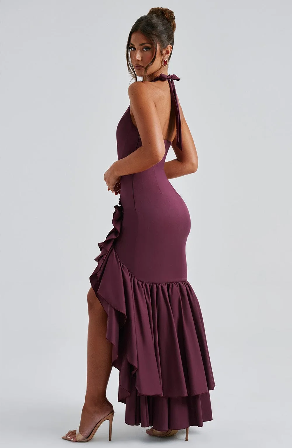 Veronique ruffle hem Maxi Dress in Cherry Lacquer Gloria Lanvin