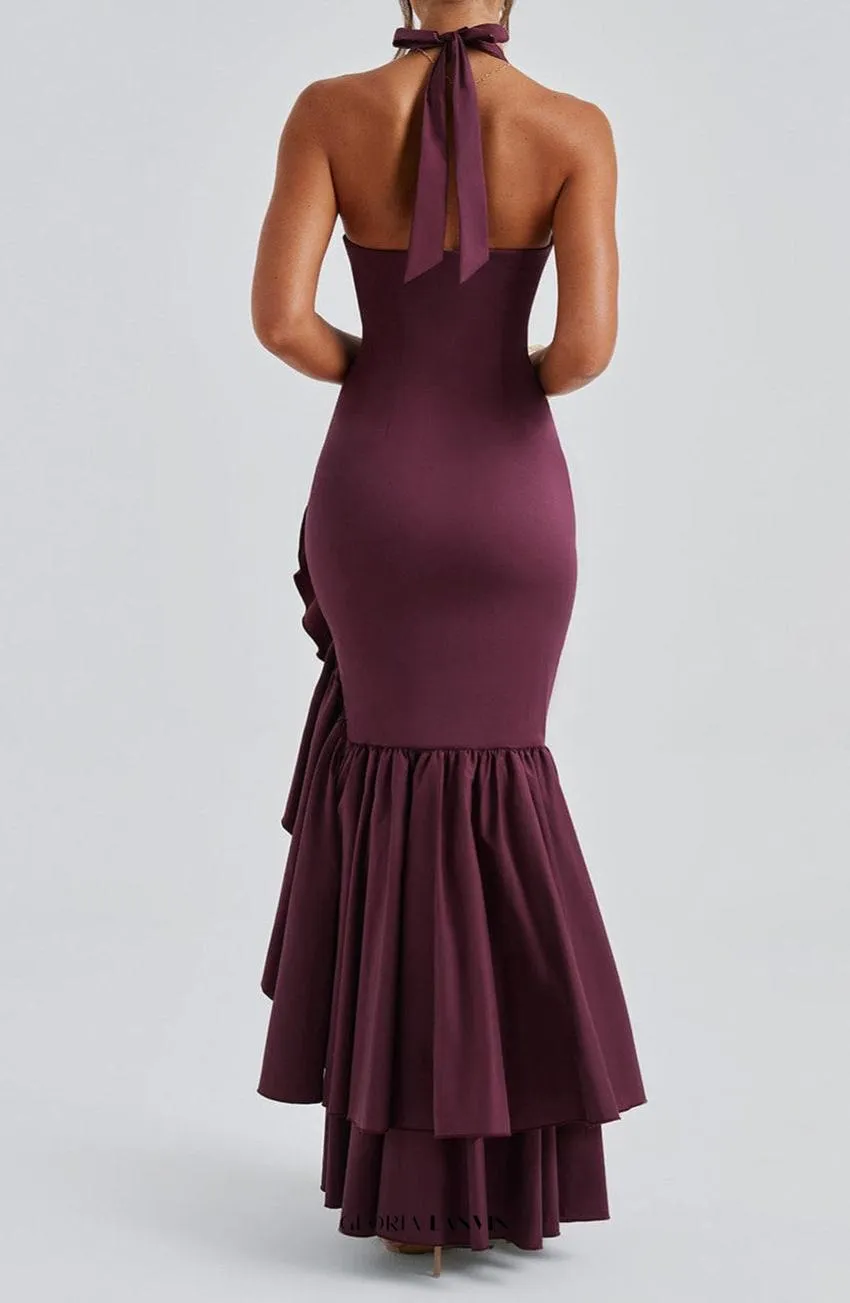 Veronique ruffle hem Maxi Dress in Cherry Lacquer Gloria Lanvin