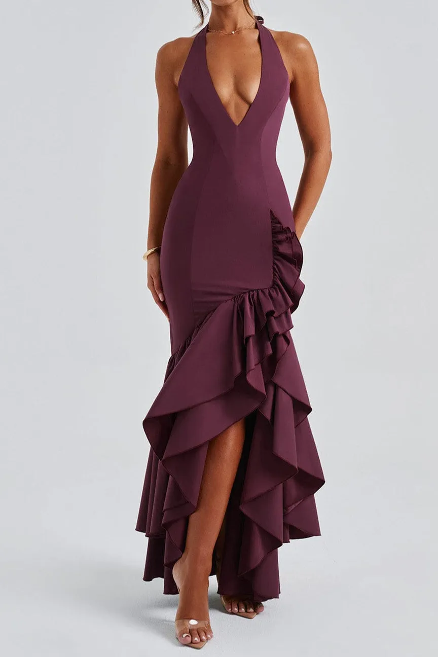 Veronique ruffle hem Maxi Dress in Cherry Lacquer Gloria Lanvin
