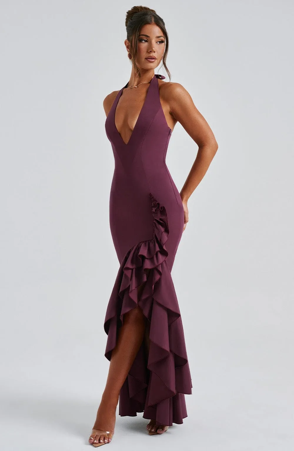 Veronique ruffle hem Maxi Dress in Cherry Lacquer Gloria Lanvin