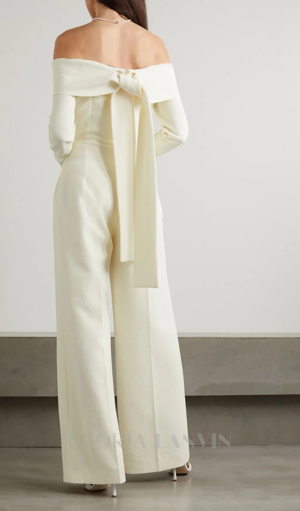 Vesper off-the-shoulder crepe jumpsuit in ivory Gloria Lanvin