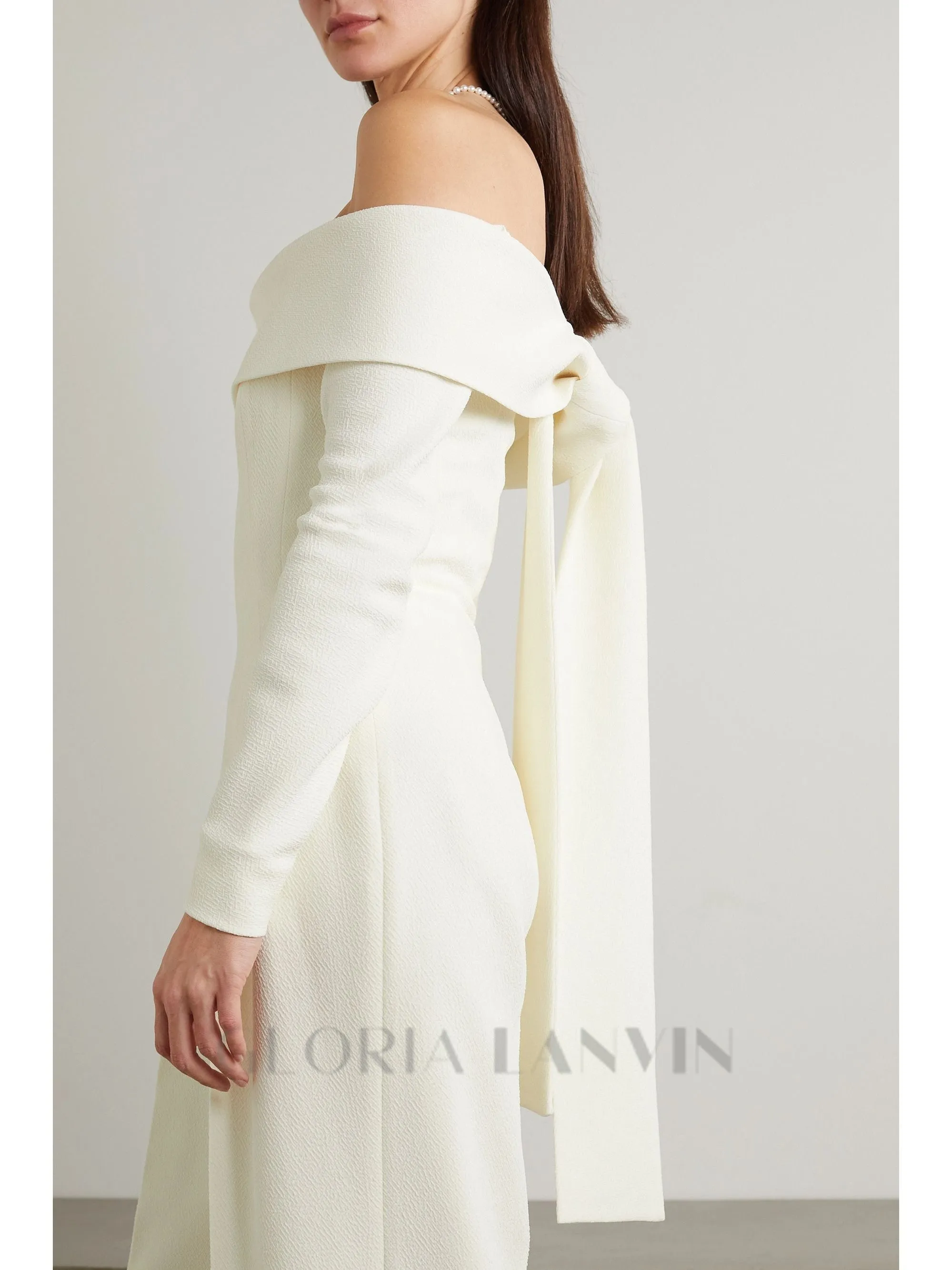 Vesper off-the-shoulder crepe jumpsuit in ivory Gloria Lanvin