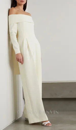 Vesper off-the-shoulder crepe jumpsuit in ivory Gloria Lanvin