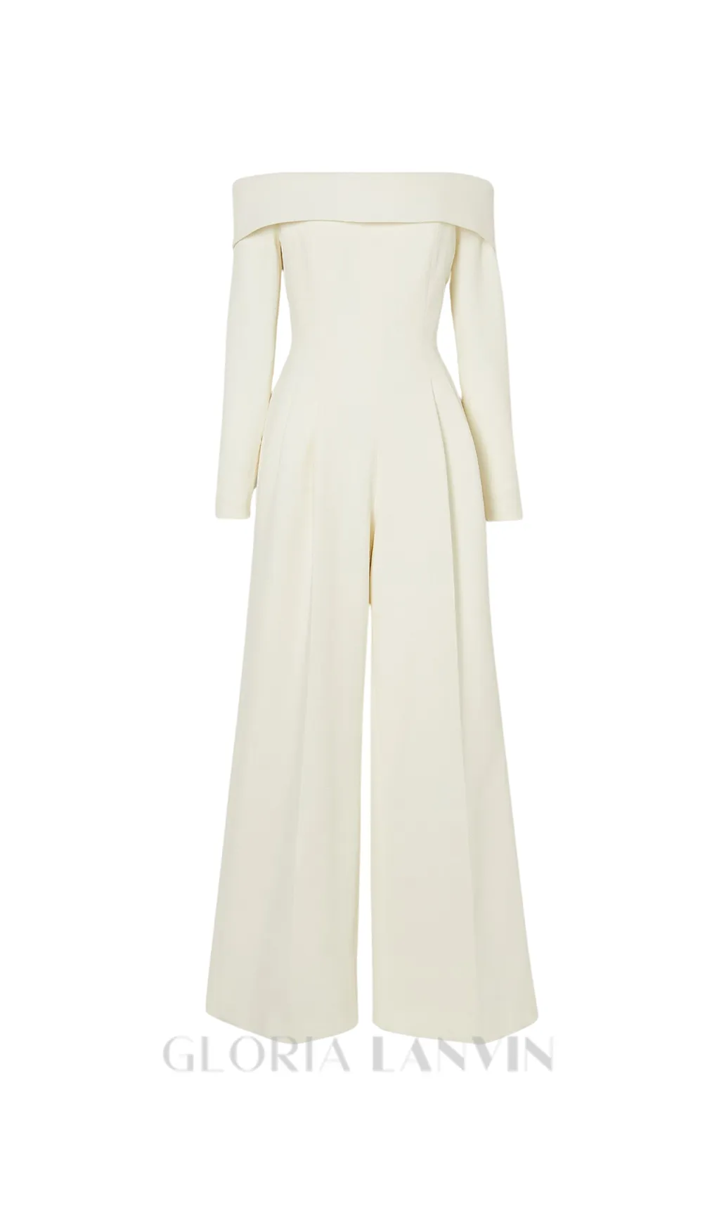 Vesper off-the-shoulder crepe jumpsuit in ivory Gloria Lanvin
