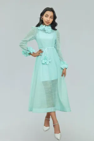 vicky flower embellished lace midi dress in green Gloria Lanvin